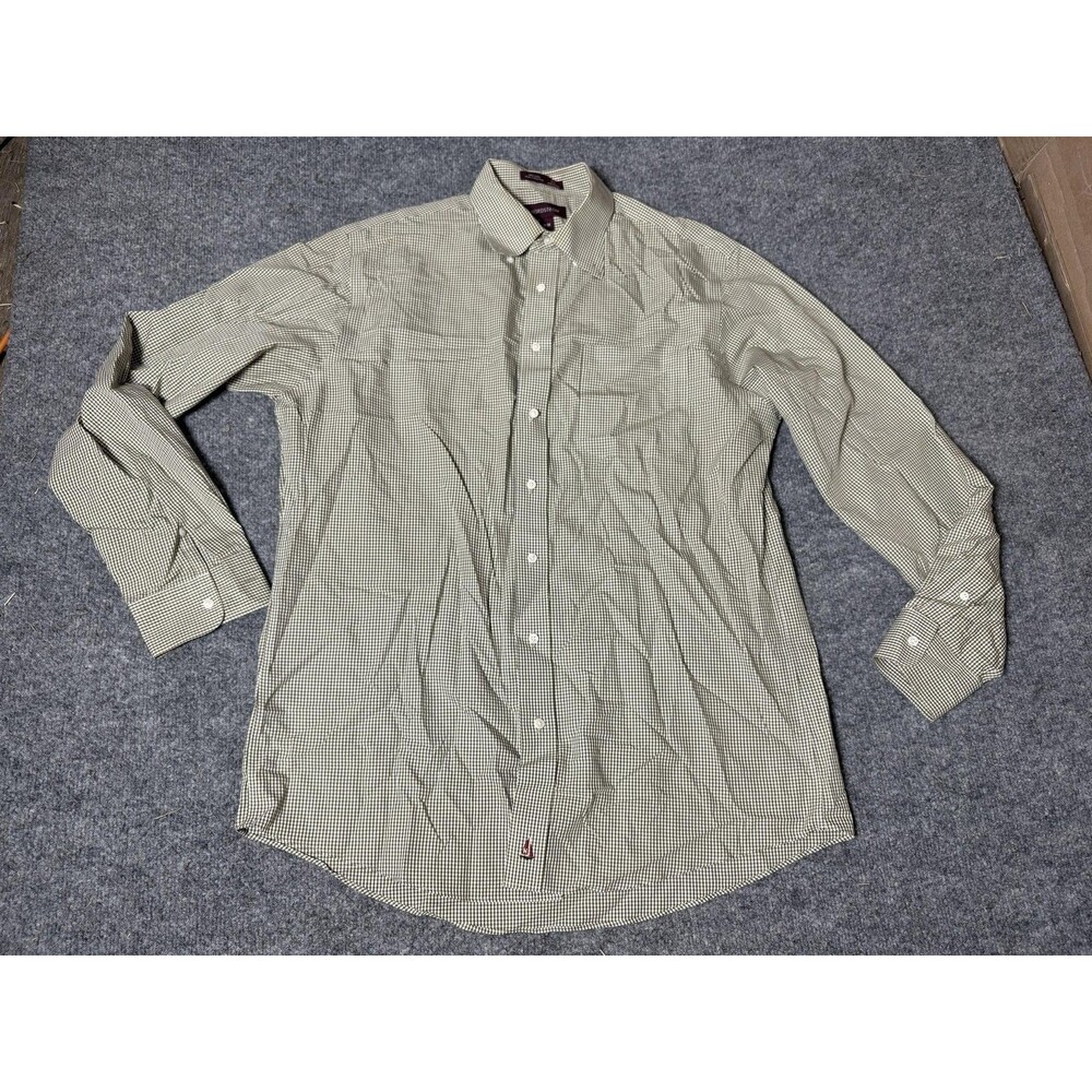 Nordstrom Dress Shirt Mens 16 35 Green Gingham Button-Down Smartcare LS